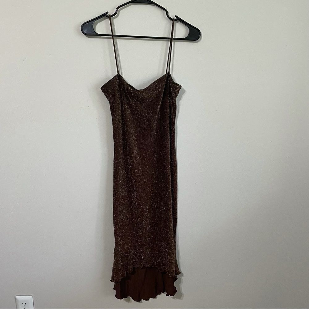 PIA Vintage Brown metallic gold bronze hi-lo dress - Picture 11 of 16